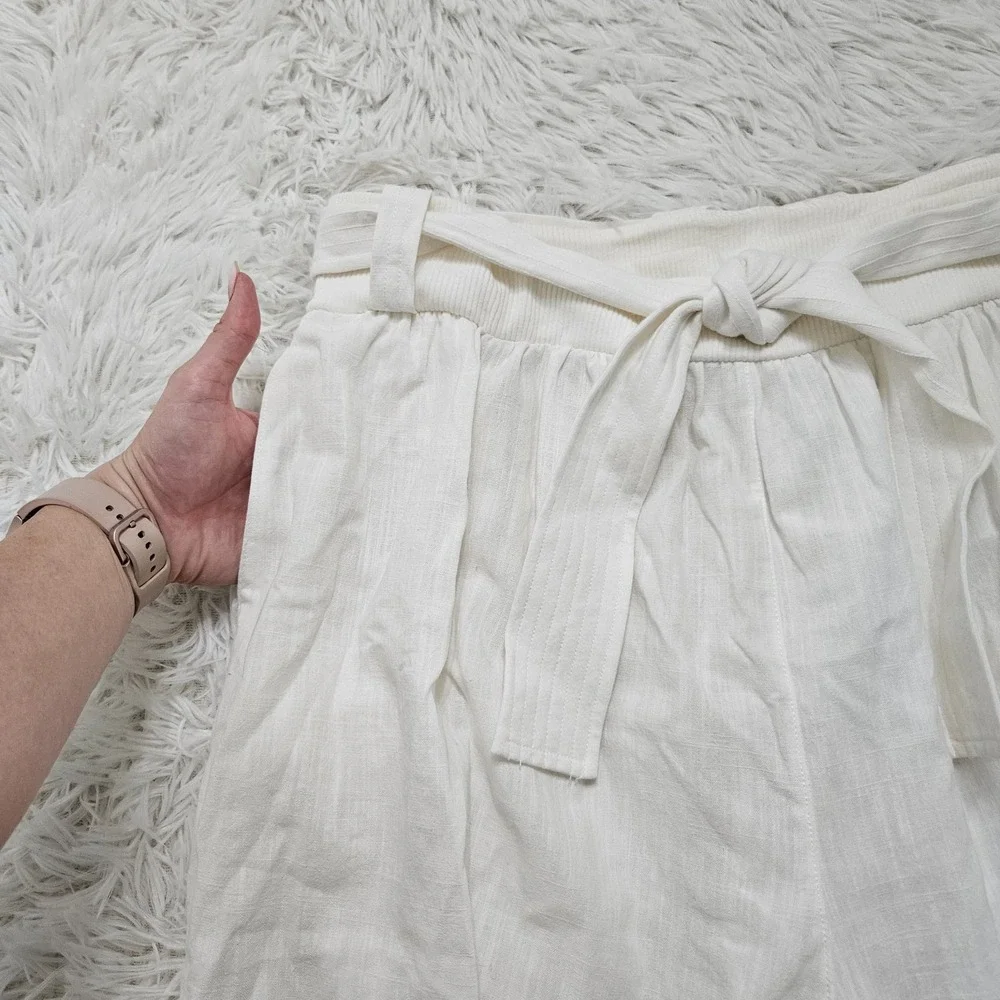 Free‎ People Movement Women's Sz L White 100% Cotton Belted Wide Leg Pants - Picture 3 of 15